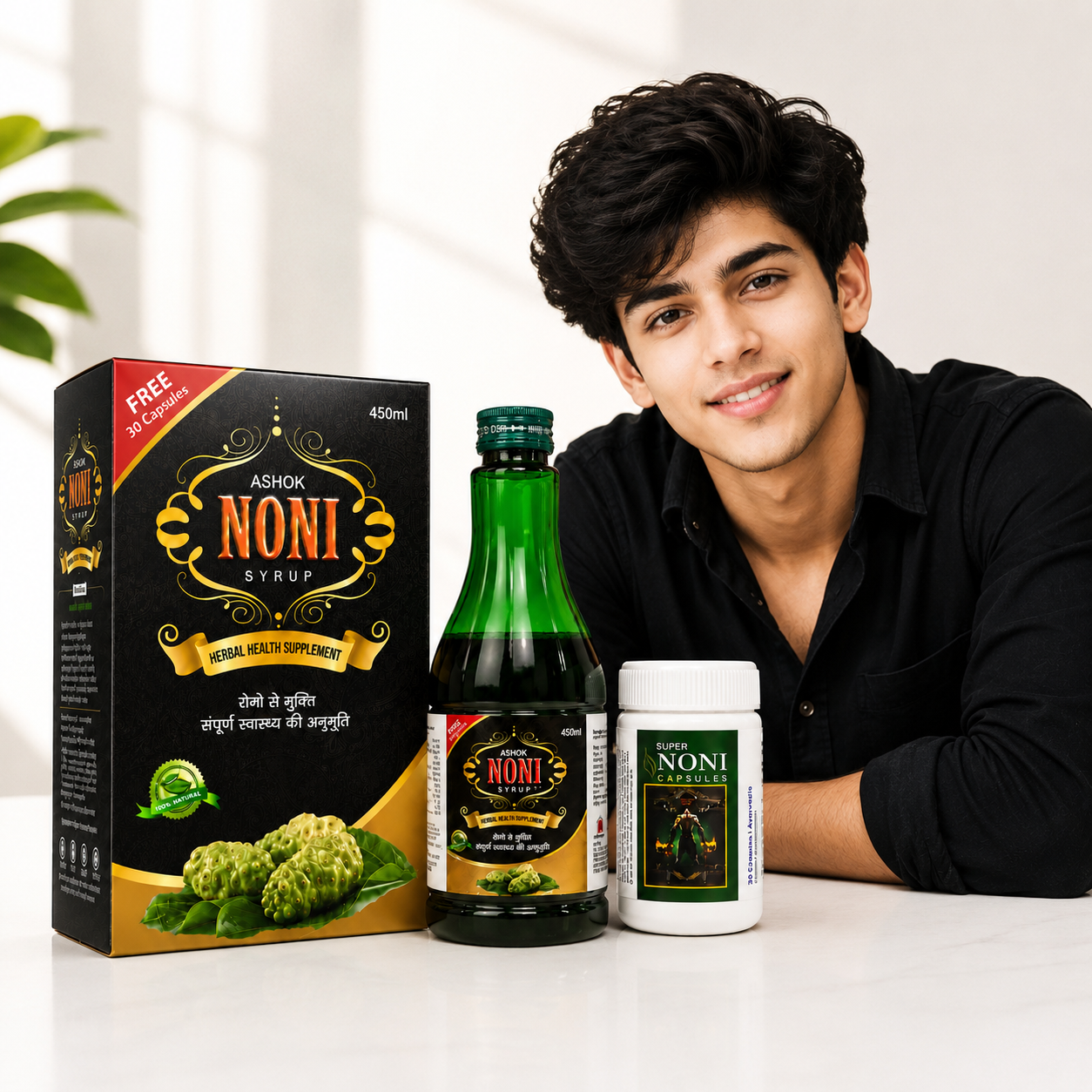Ashok Noni Syrup 450ml + FREE 30 Noni Capsules | Herbal Health Supplement