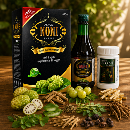 Ashok Noni Syrup 450ml + FREE 30 Noni Capsules | Herbal Health Supplement
